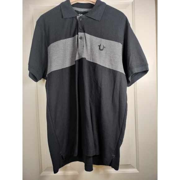 True Religion Other - NWT True Religion Men's Color Block Polo Shirt Black‎ Heather Grey SS XXXL